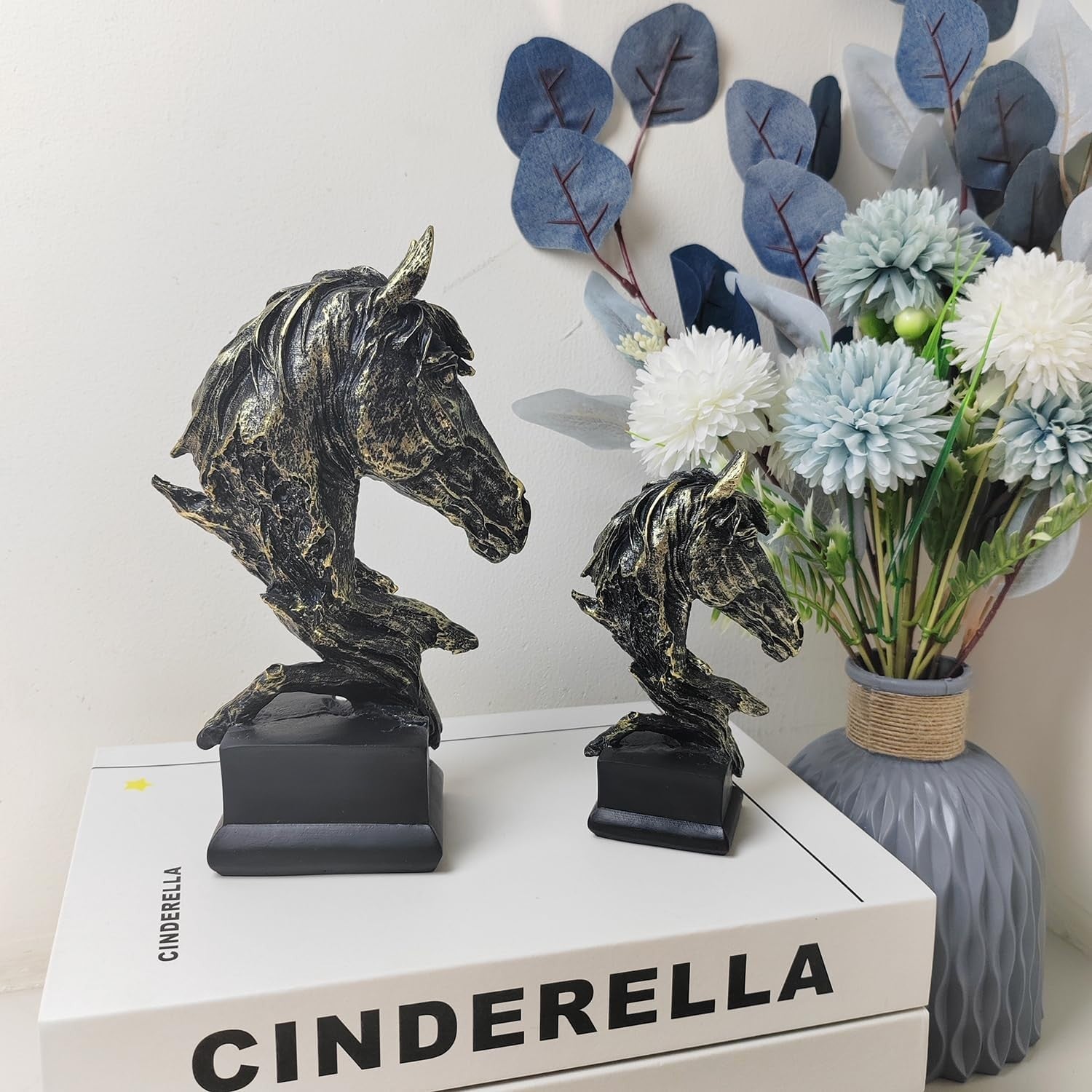 Black Horse Head Sculpture • 13cm Resin Ornament • Modern Abstract Black Decor