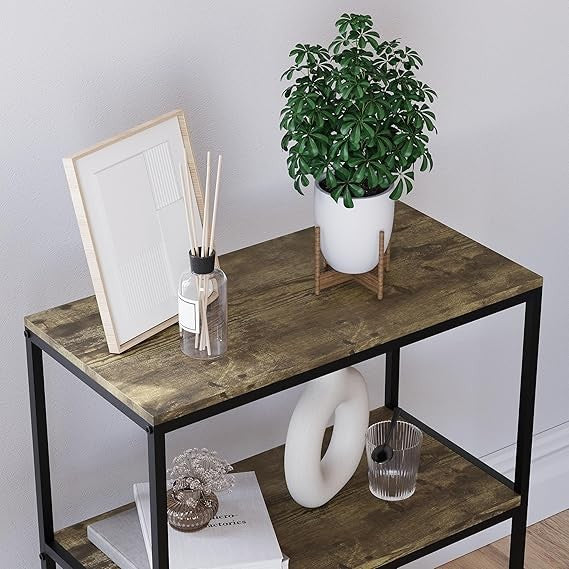 3 Tier Industrial Bookcase Shelf Unit Rustic Wood Metal Storage Display Stand