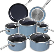 12pcs Blue Ceramic Non Stick Induction Cookware Set – Pots & Pans with Lids