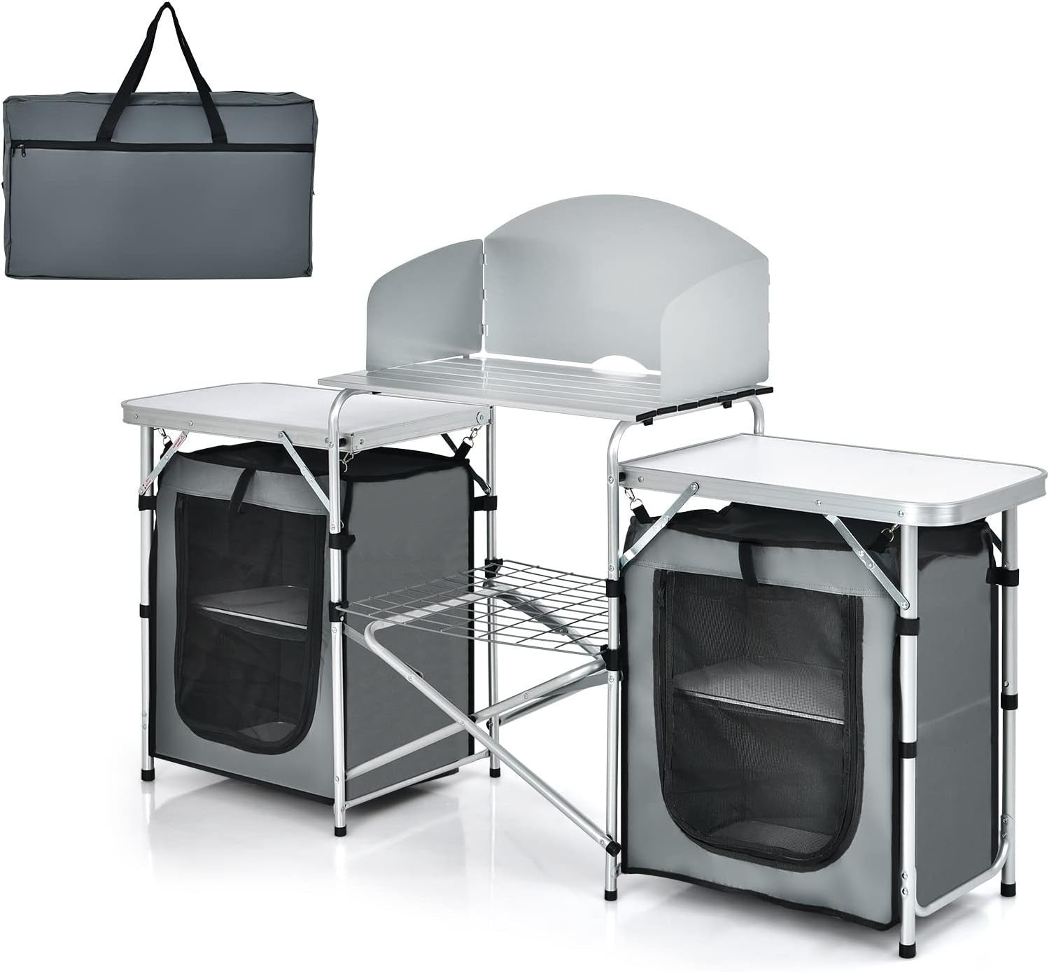 Camping Kitchen Table Outdoor Folding BBQ Cooking Unit 172x48x110cm