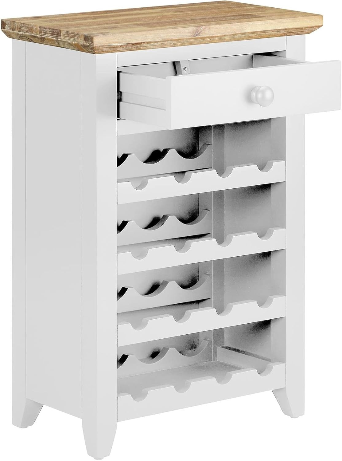 White Wine Rack Side Cabinet with Drawer | Holds 16 Bottles | Solid Wood Console