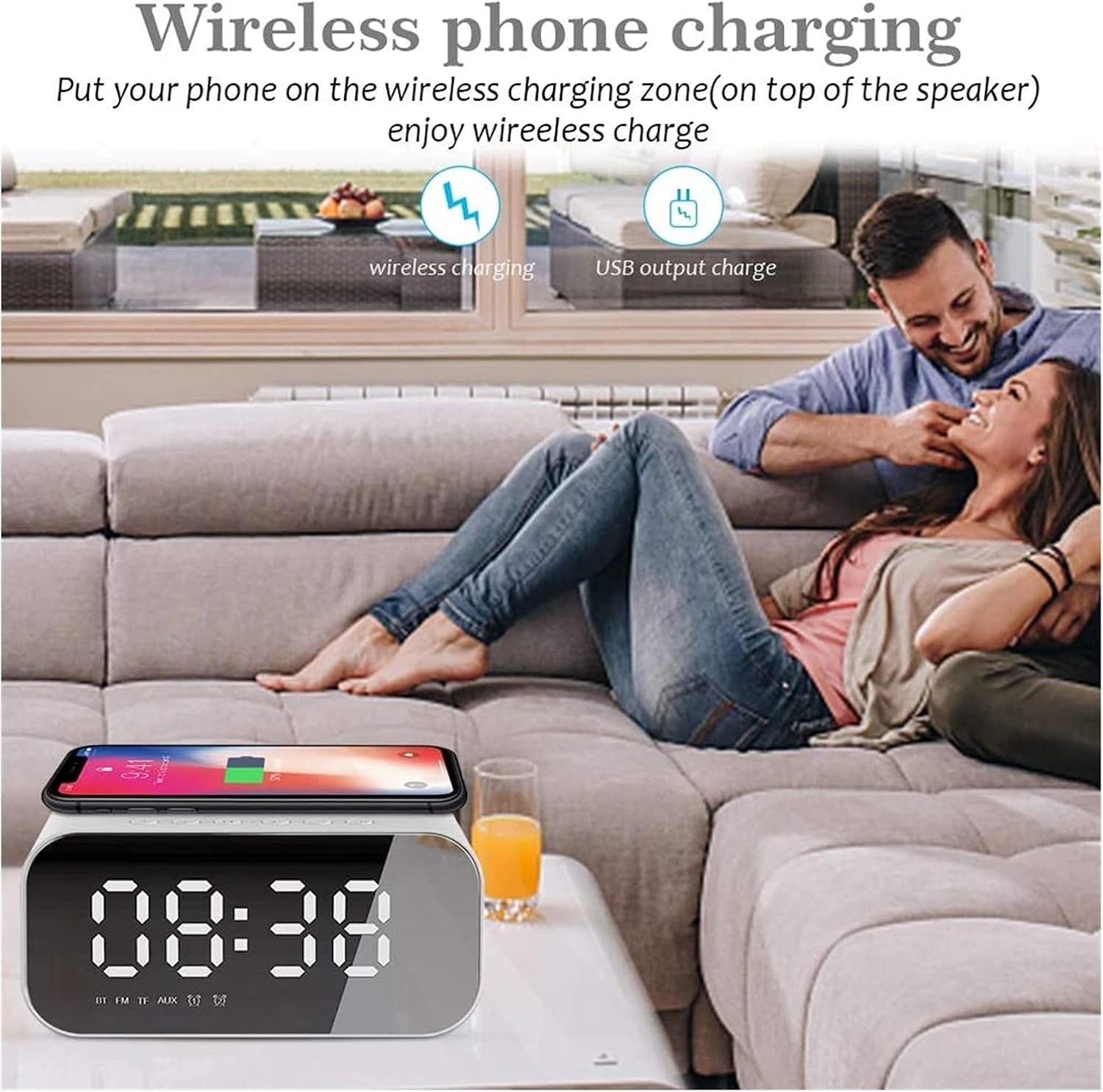 Black Digital Clock Radio AM FM Bluetooth USB Charging Battery Backup