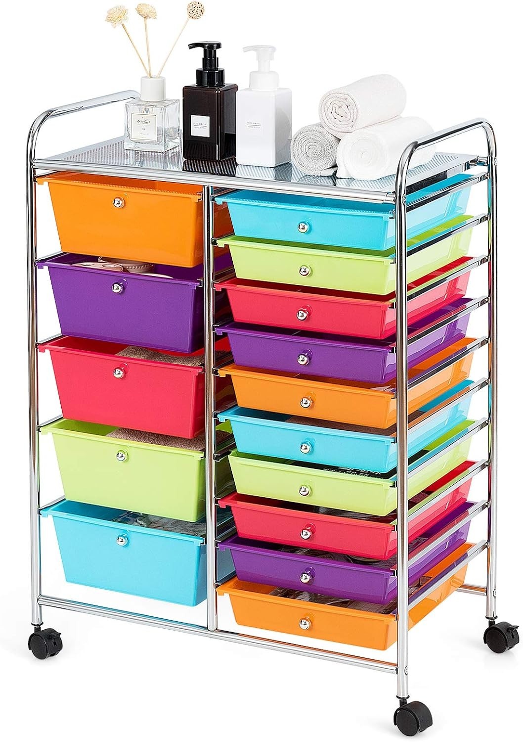 15 Drawer Mobile Storage Cabinet Rolling Craft Salon Organizer Cart