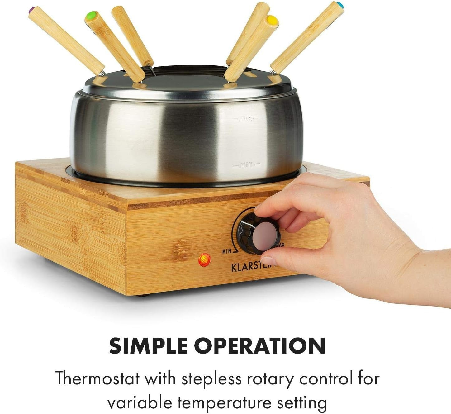 Electric Fondue Set 1.3L Cheese Chocolate Pot 6 Forks Bamboo Base