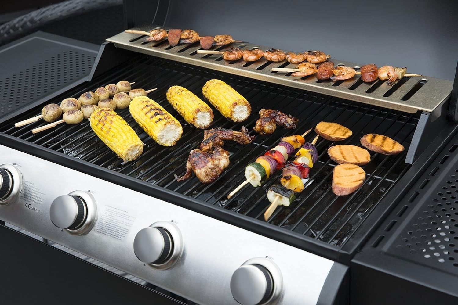 4 Burner Gas BBQ Grill with Thermometer & Shelves | Outdoor Family Barbecue