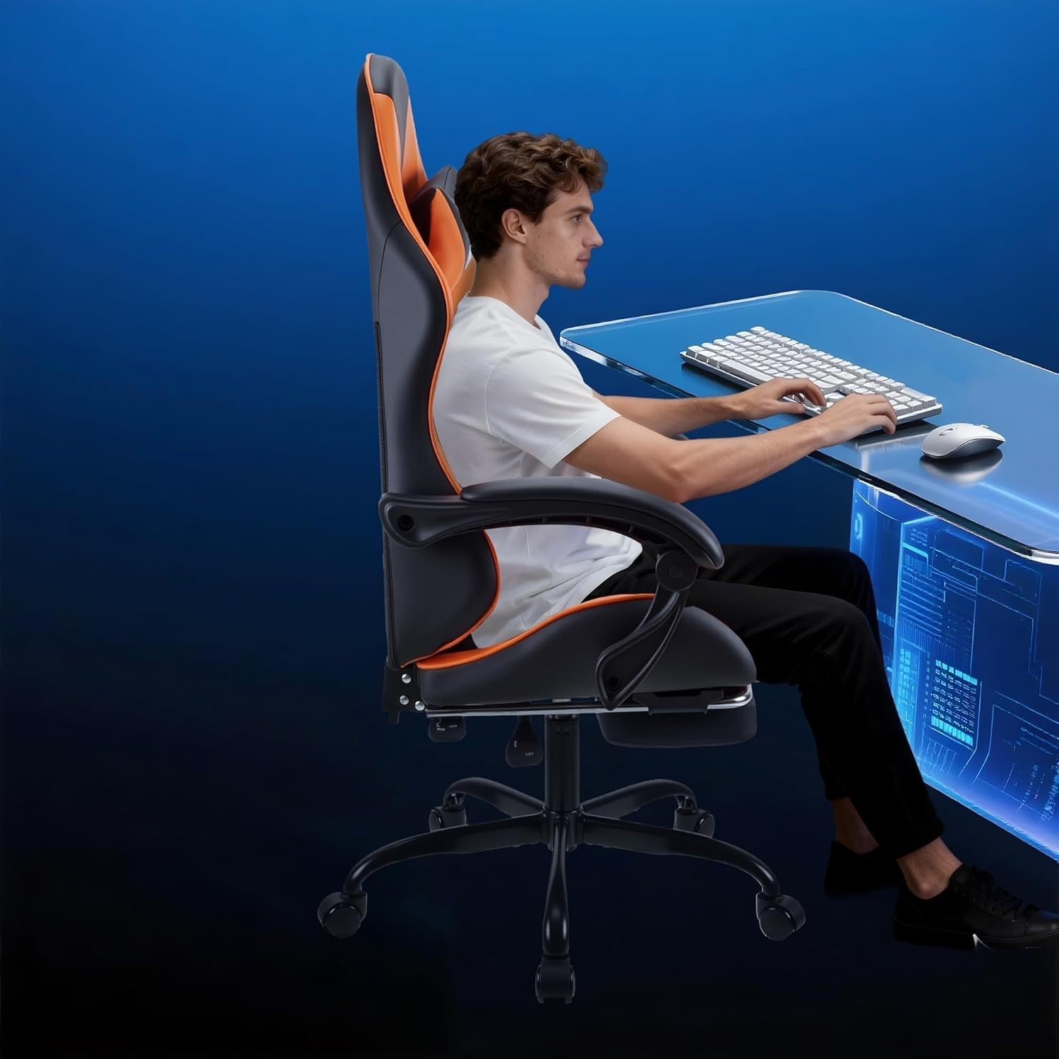 Ergonomic Orange Gaming Chair Recliner PU Leather Office PC Desk Seat