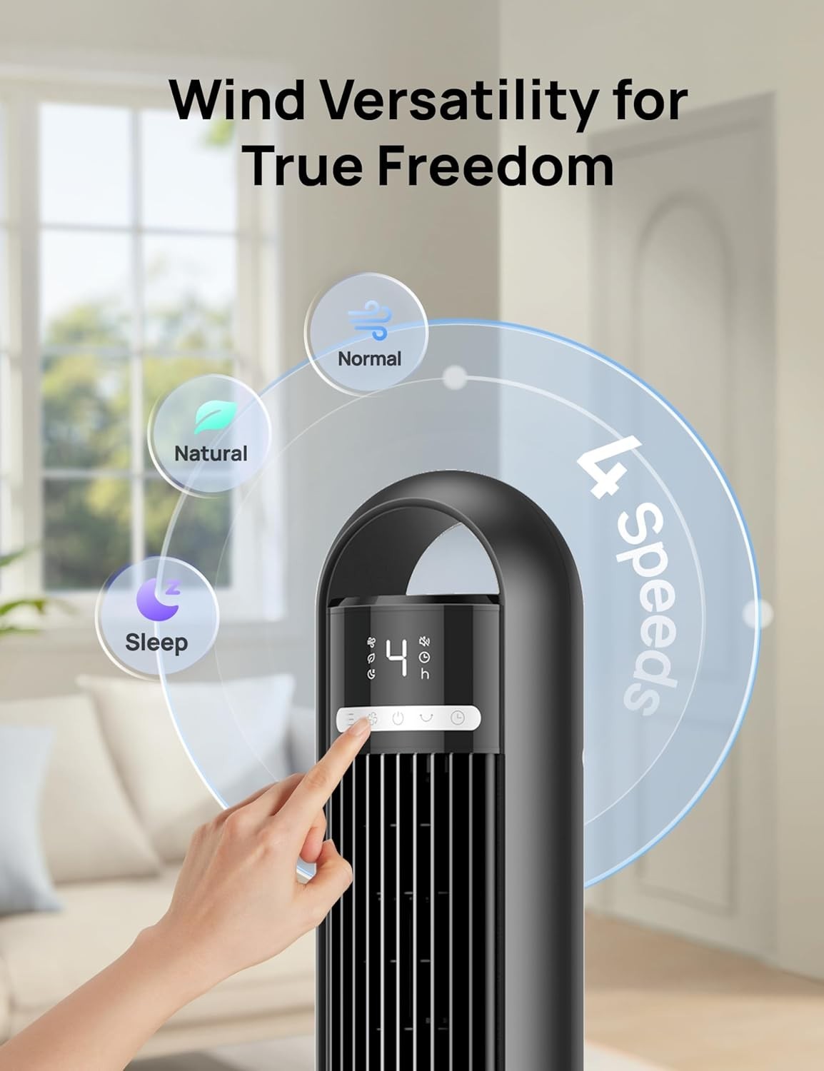 Black 25ft Tower Fan Silent 28dB 90° Oscillating LED Display Remote Timer 6Speed