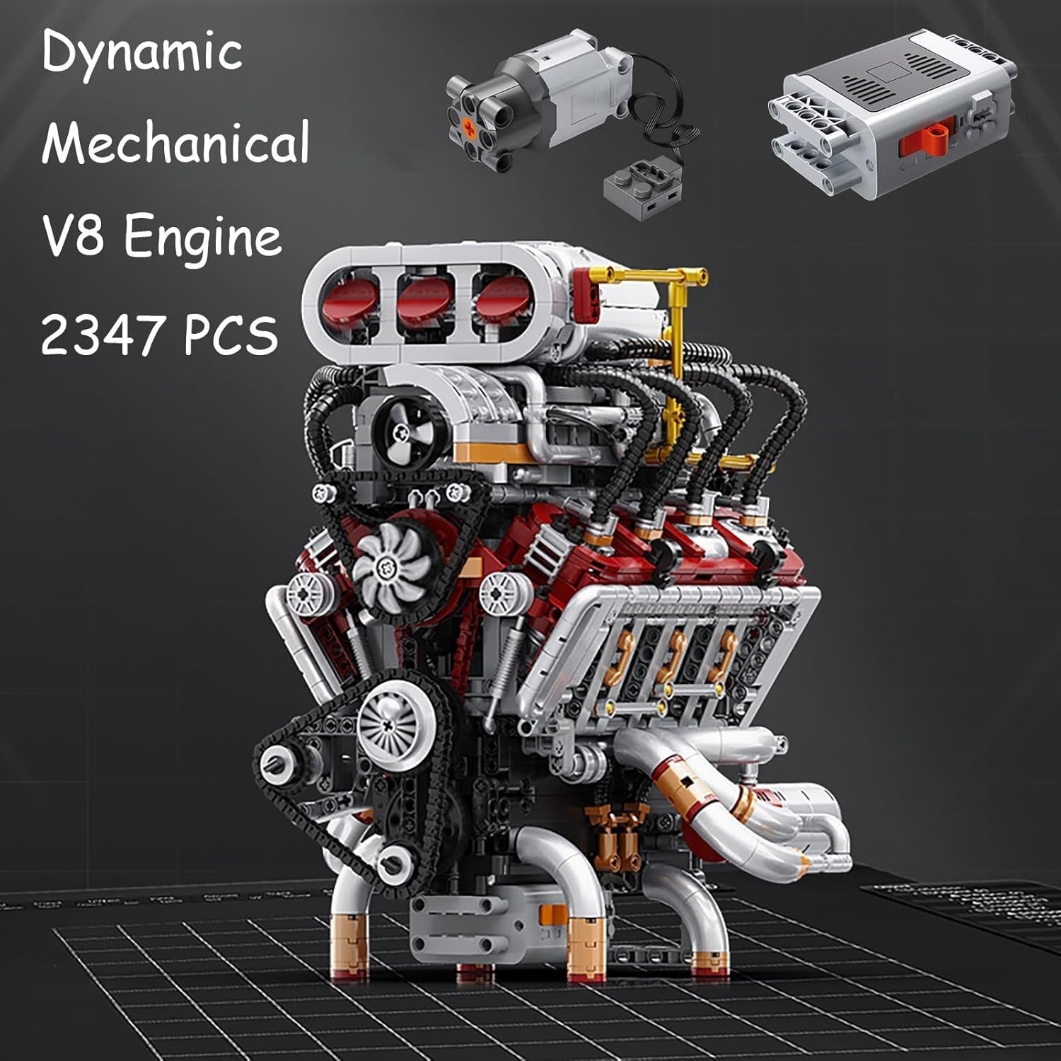 DIY V8 Engine Model Kit with Motor, STEM Building Toy, 2347pcs, Real Mechanics