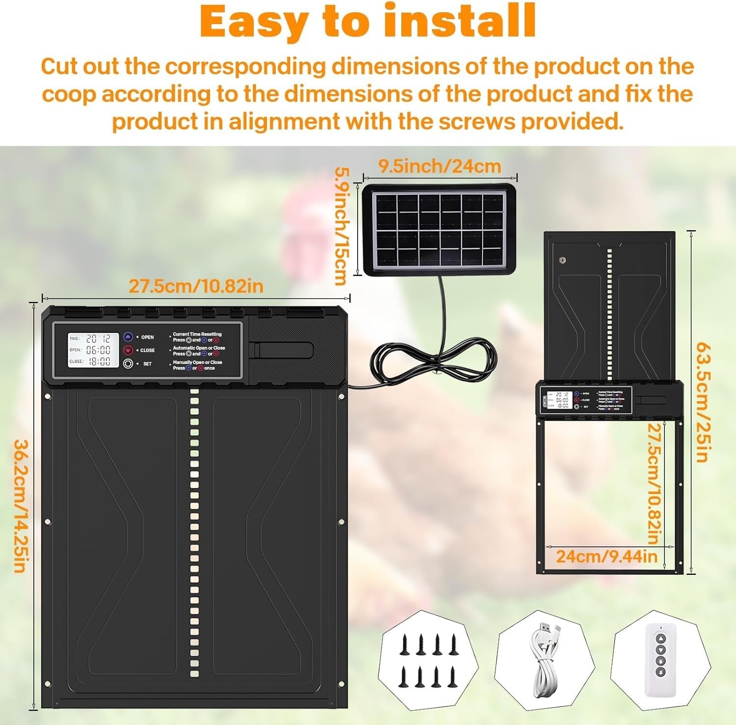 Solar Automatic Chicken Coop Door Timer Remote LCD Waterproof