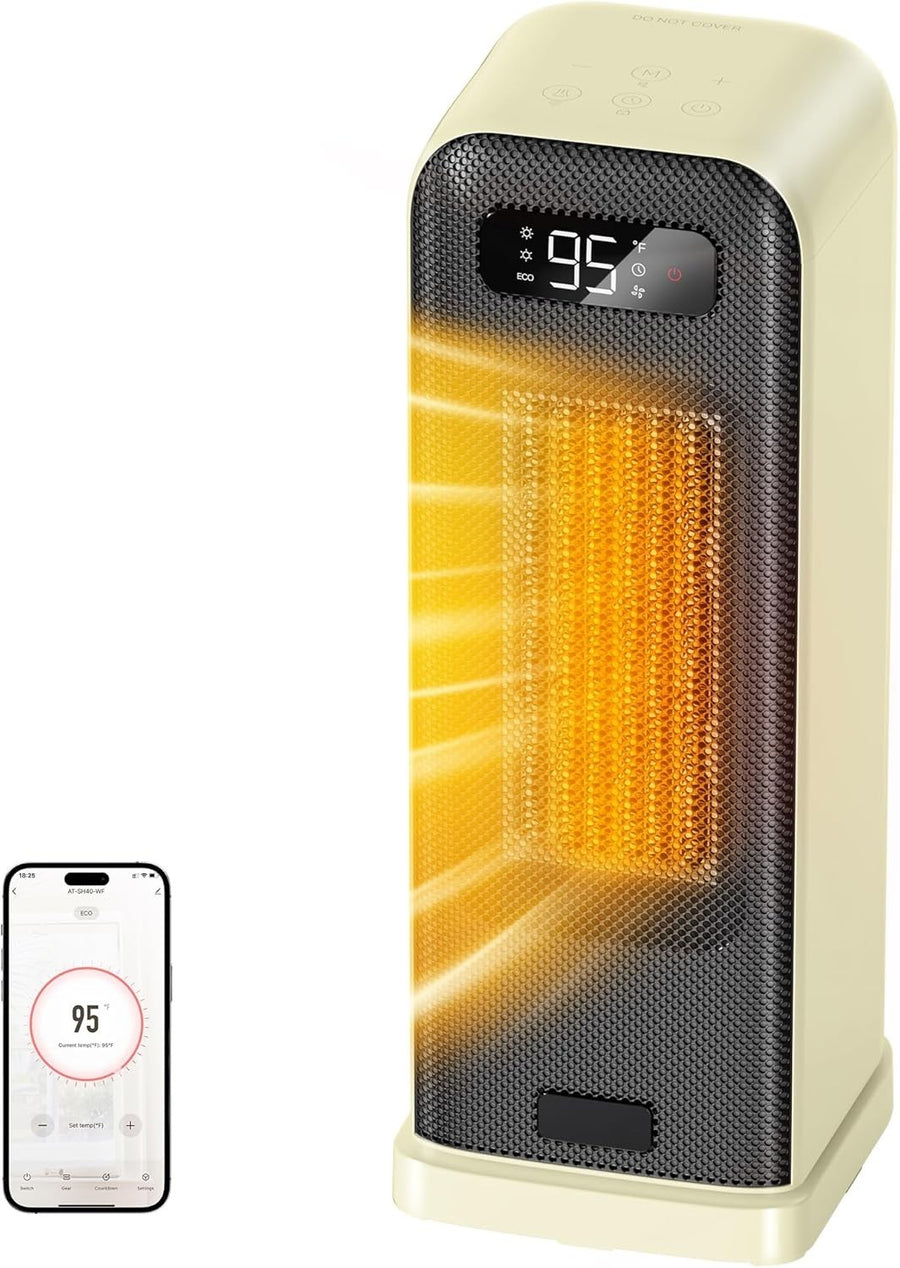 1500W Smart Tower Heater WiFi Voice Control Energy Efficient Beige