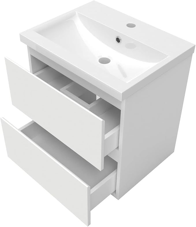 500mm White Wall Hung Bathroom Vanity Unit with Basin Sink 2 Drawer Storage