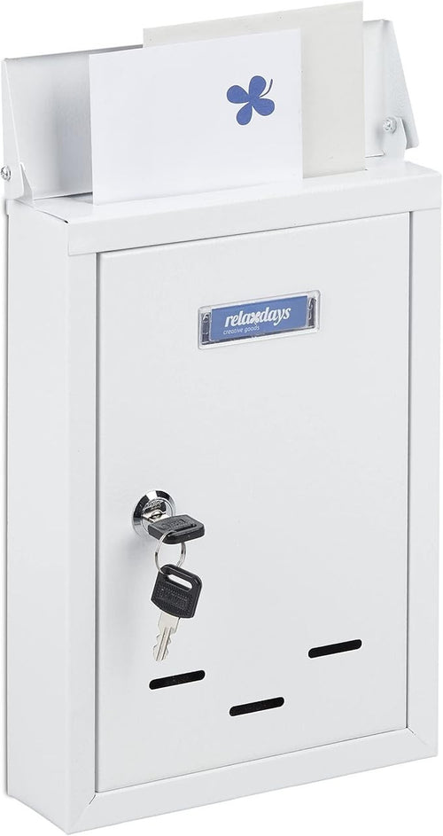 Lockable Wall Mounted Post Box with Keys – Compact Metal Mailbox White