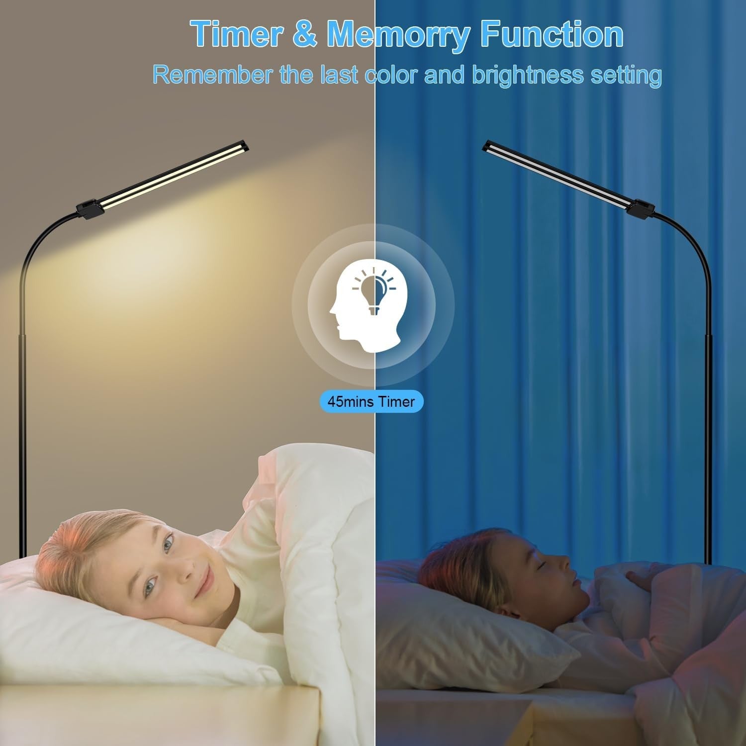 LED Dual Head Floor Lamp Dimmable Remote Gesture Control Reading Light