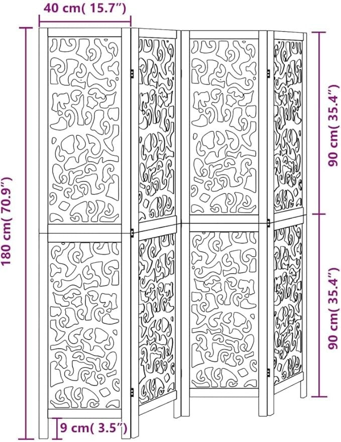 4 Panel Black Carved Wooden Room Divider 140x180cm Folding Privacy Screen