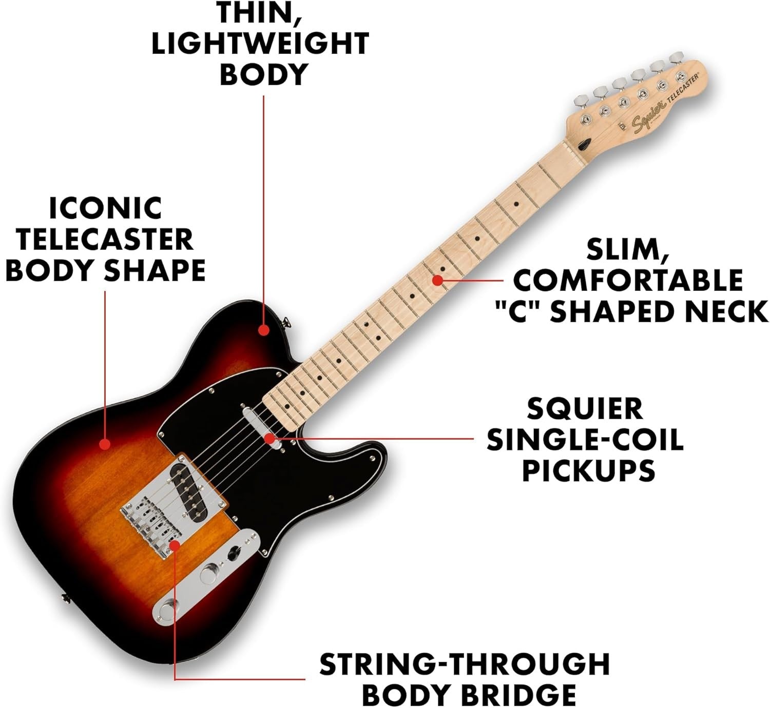 Electric Telecaster Guitar Maple Fingerboard 3 Tone Sunburst