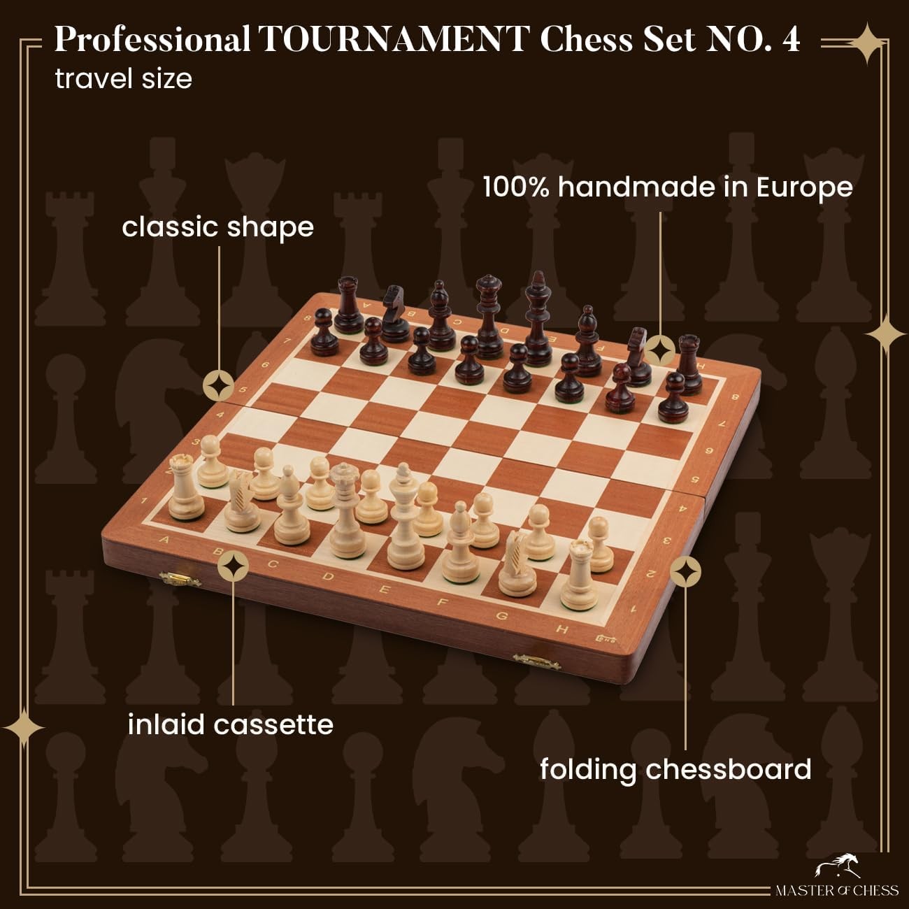 Tournament Wooden Chess Set 42cm Inlaid Foldable Board Staunton No.4 Pieces