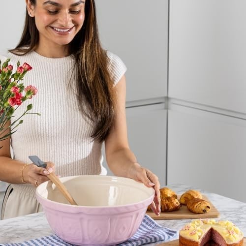 2.7L Powder Pink Mixing Bowl Earthenware Classic Kitchen Bakeware