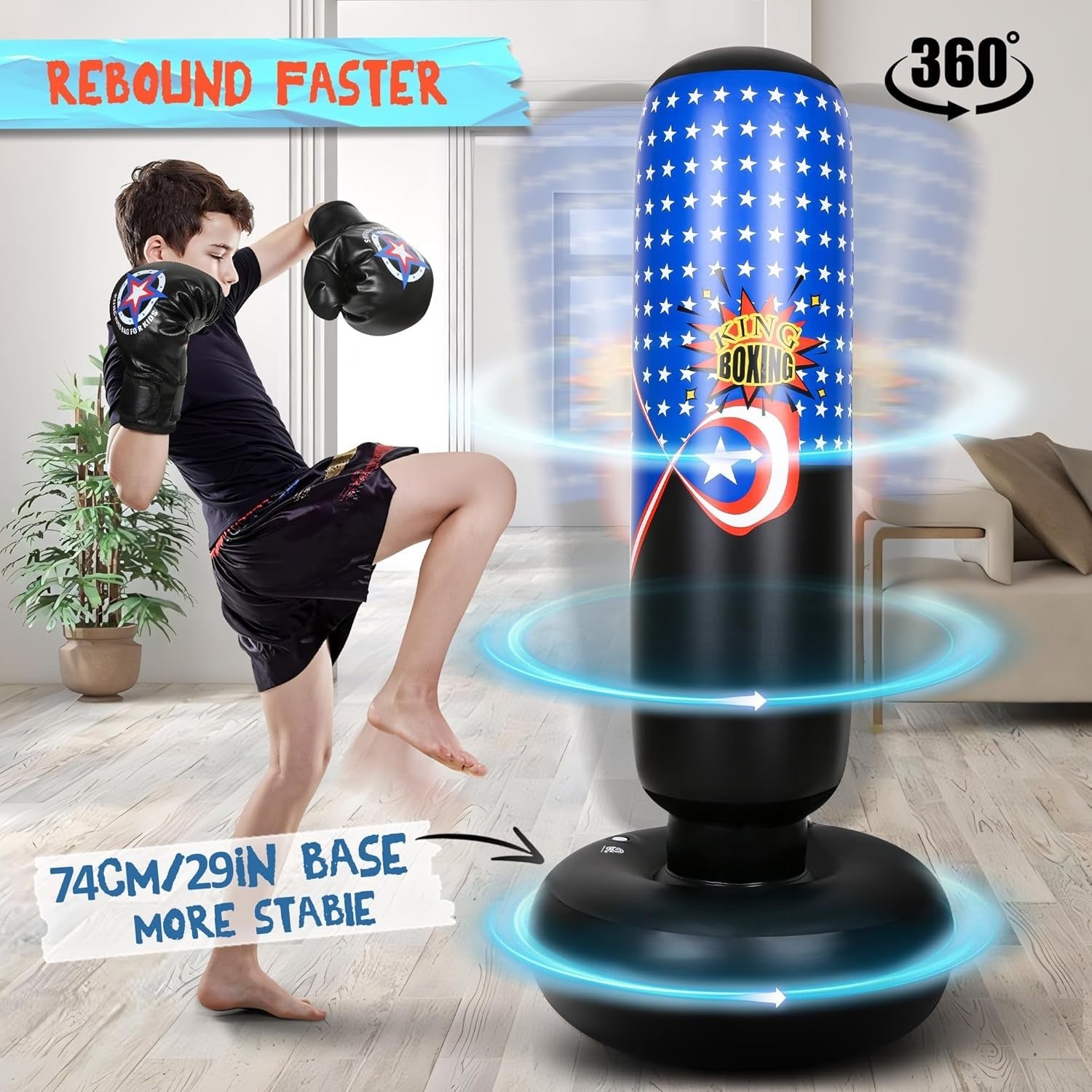 Kids Inflatable Punching Bag 66in Free Standing Boxing Set Gloves