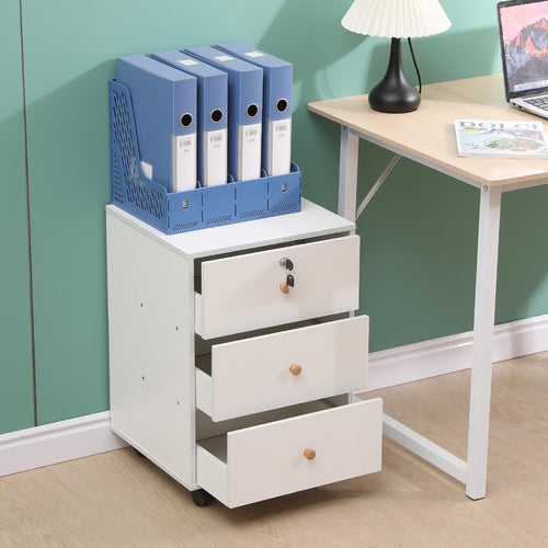 Locking Rolling 3 Drawer File Cabinet Under Desk Printer Stand Storage