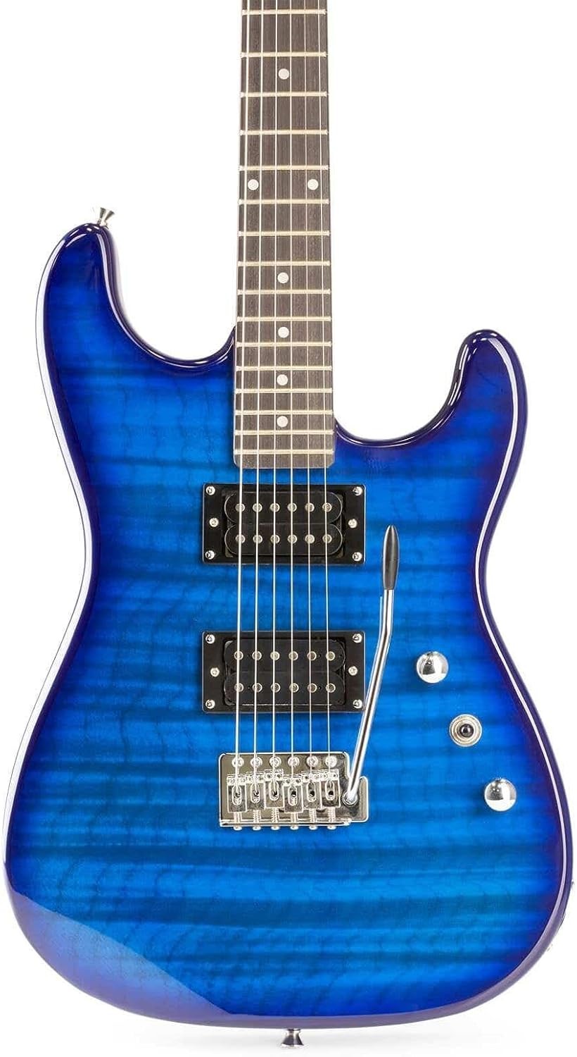 Electric Guitar Starter Kit Full Size Blue HH Amp Tuner Strap Bag
