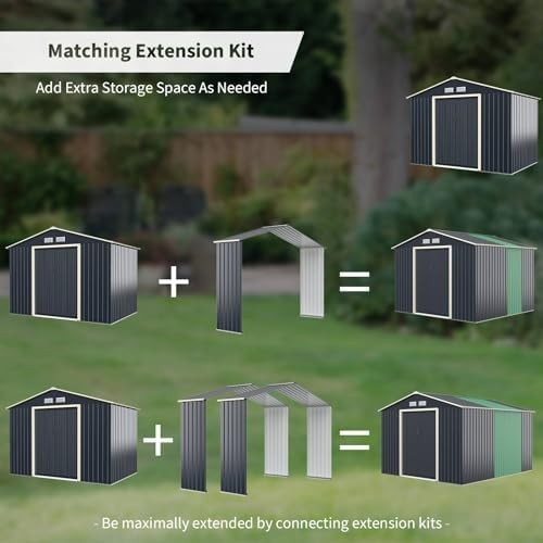 Metal Garden Shed Outdoor Storage 9x6FT Lockable Sloped Roof + Extension