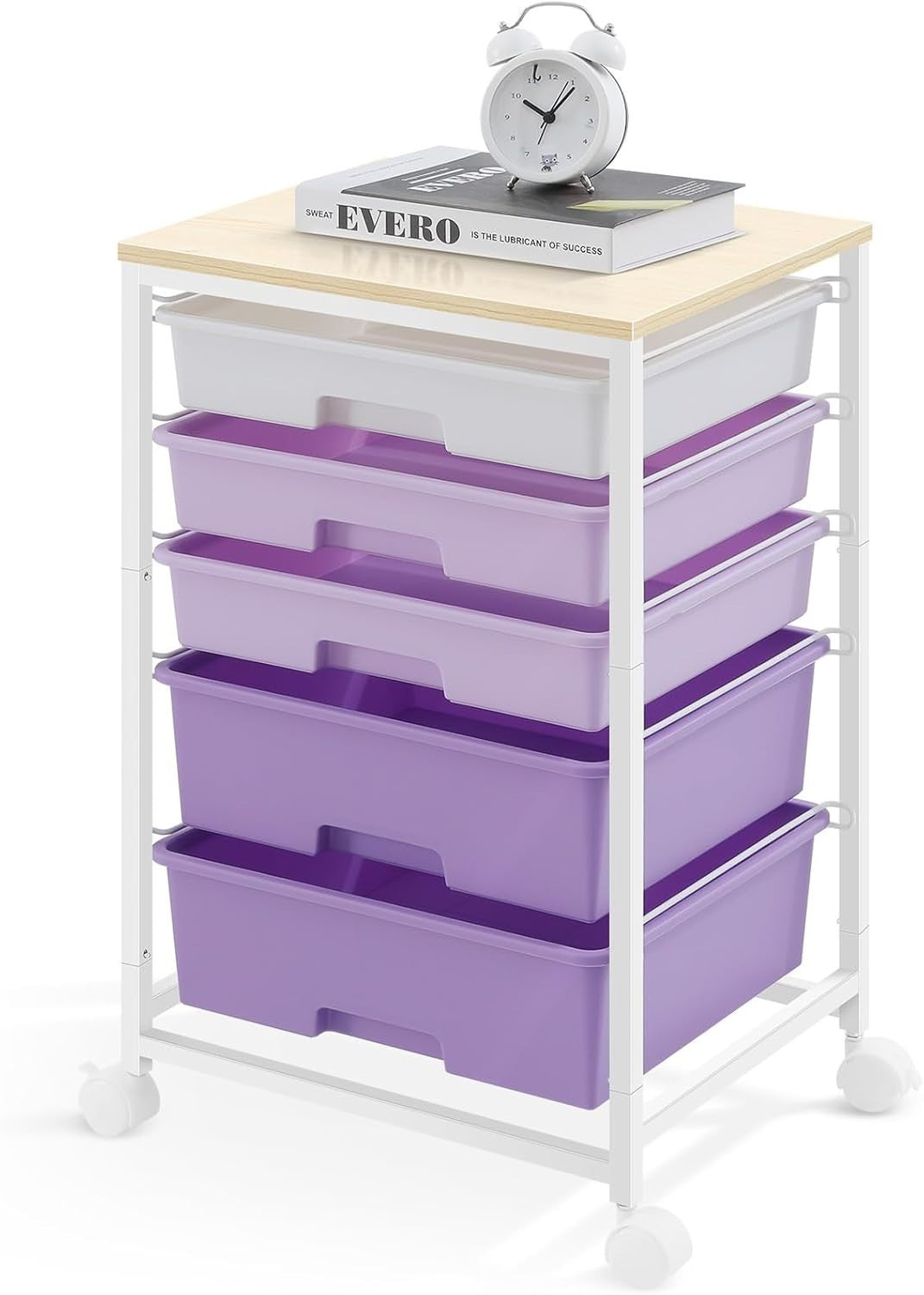 5 Drawer Mobile Storage Trolley Rolling Organizer Cart Purple Wheels