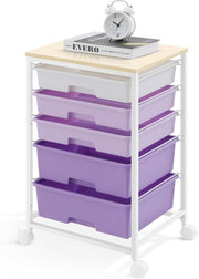 5 Drawer Mobile Storage Trolley Rolling Organizer Cart Purple Wheels