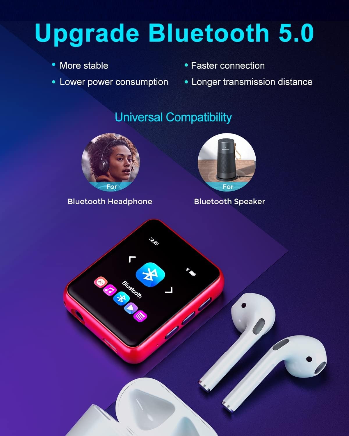 32GB MP3 Player Bluetooth 5.0 Touchscreen FM Radio Speaker