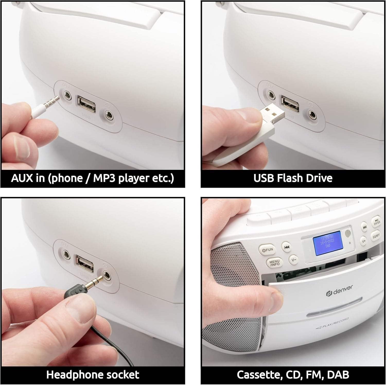 Portable DAB+ CD Cassette Player Boombox FM Radio USB AUX Alarm