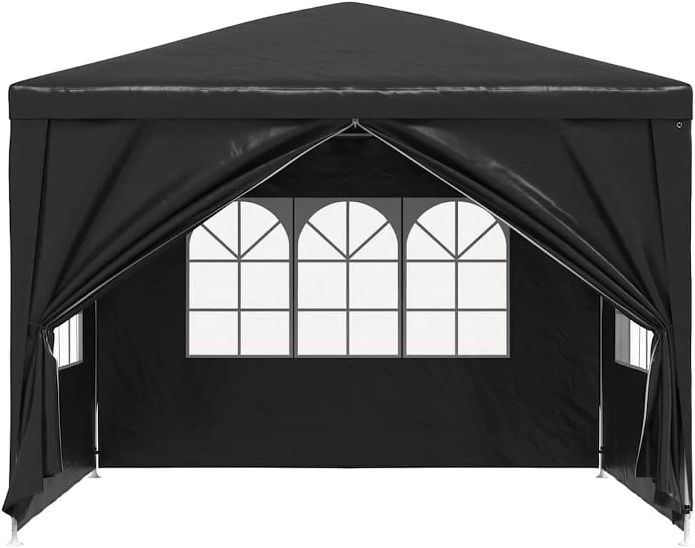 3x3m Anthracite Party Tent Gazebo PE Canopy Steel Frame w/ Sides & Door
