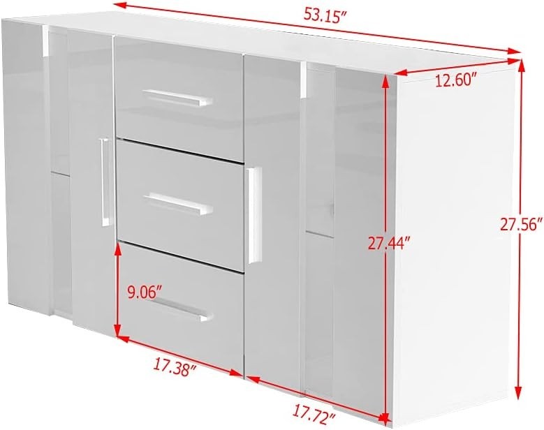 RGB LED Sideboard Cabinet Cupboard Storage Unit 2 Door 3 Drawer White
