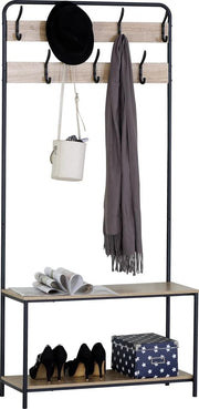Coat Rack with Shoe Bench & 7 Hooks | Metal Hall Tree Stand for Entryway