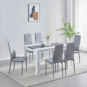 Modern Dining Table Set with 4 Grey Leather Chairs | Small Space Ready