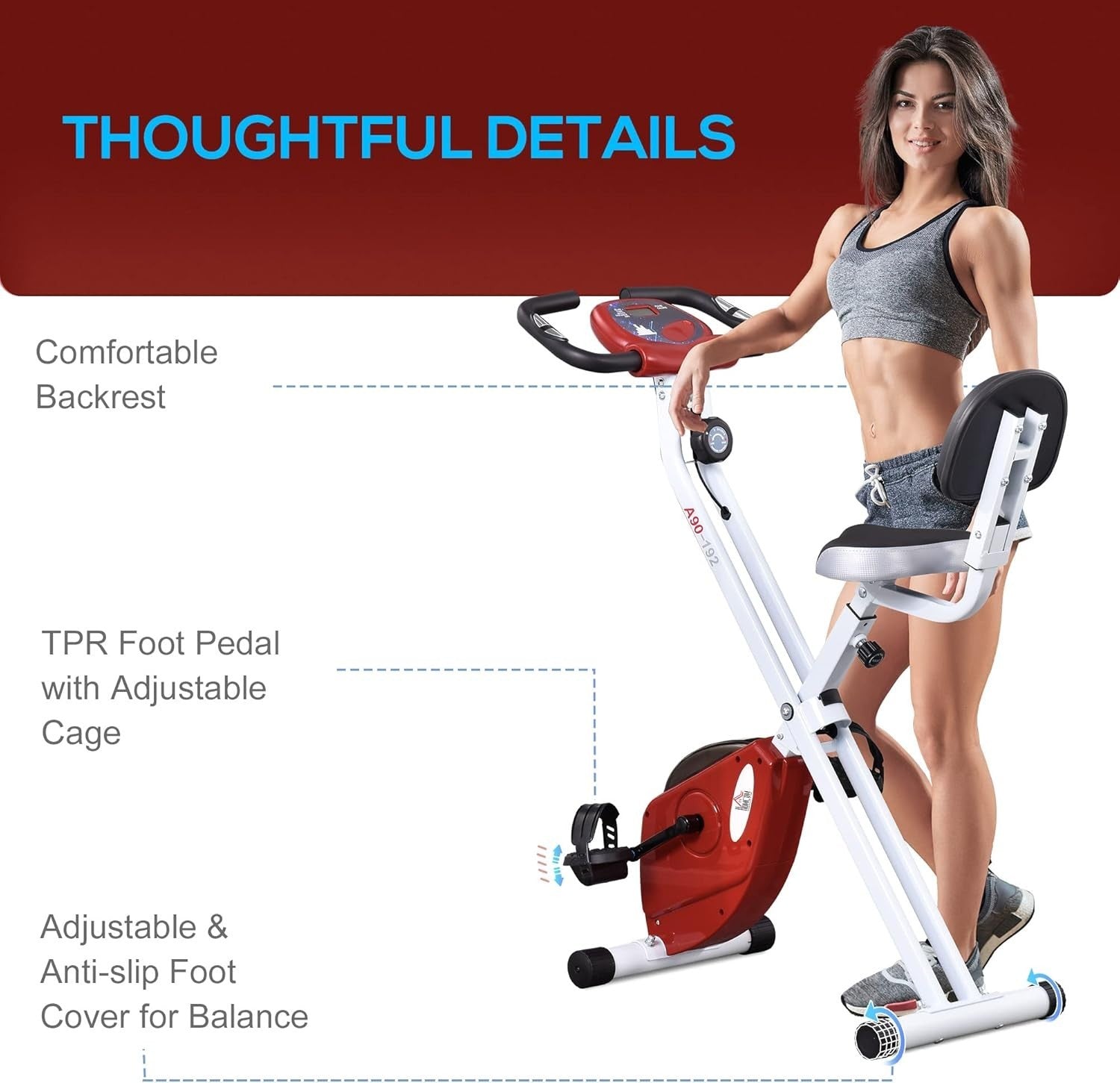 Red Folding Exercise Bike 8-Level Magnetic Resistance LCD Pulse Home Trainer