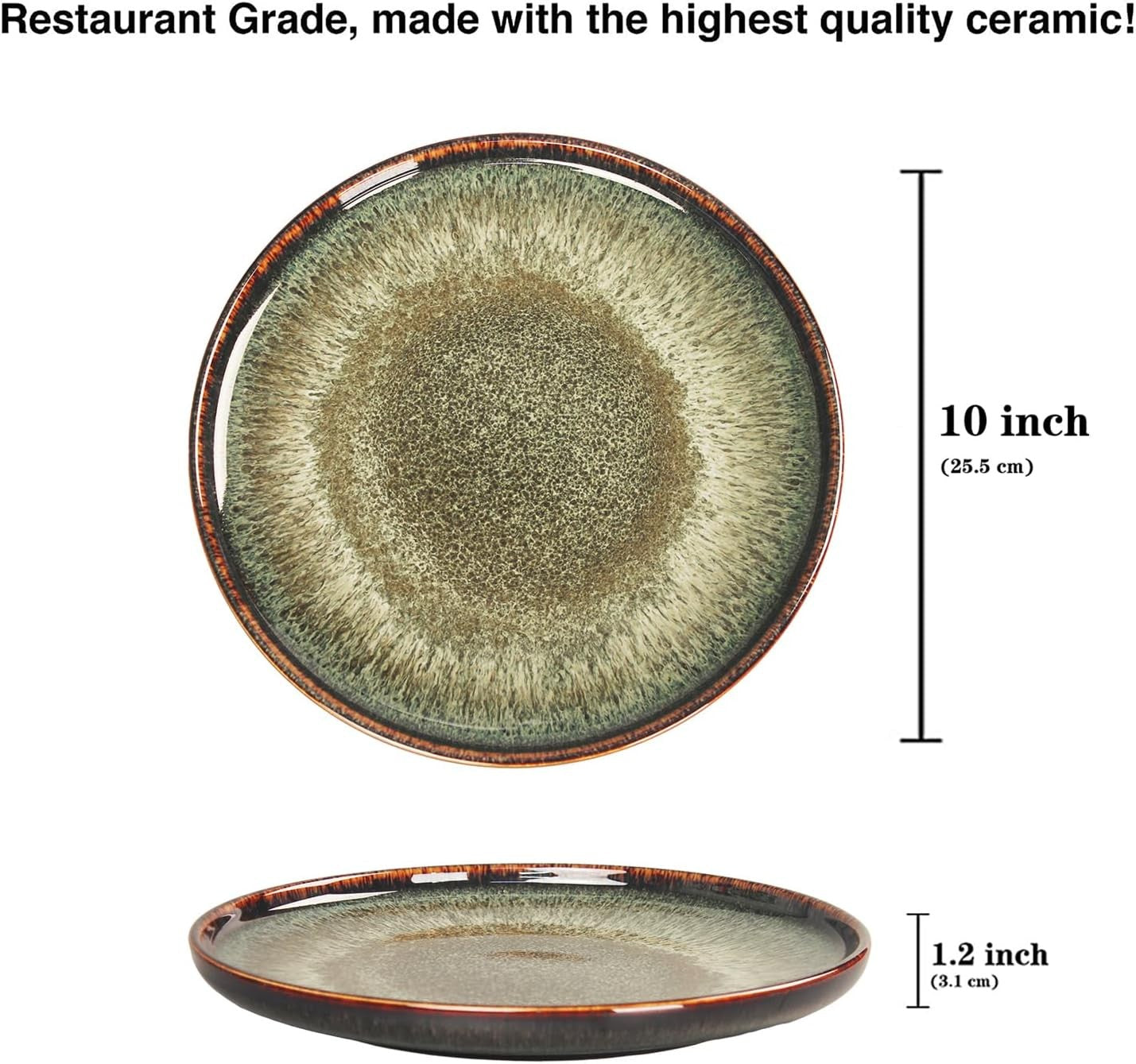 Ceramic Dinner Plates Set of 4 25.5cm Round Scratch Resistant Dishwasher Safe