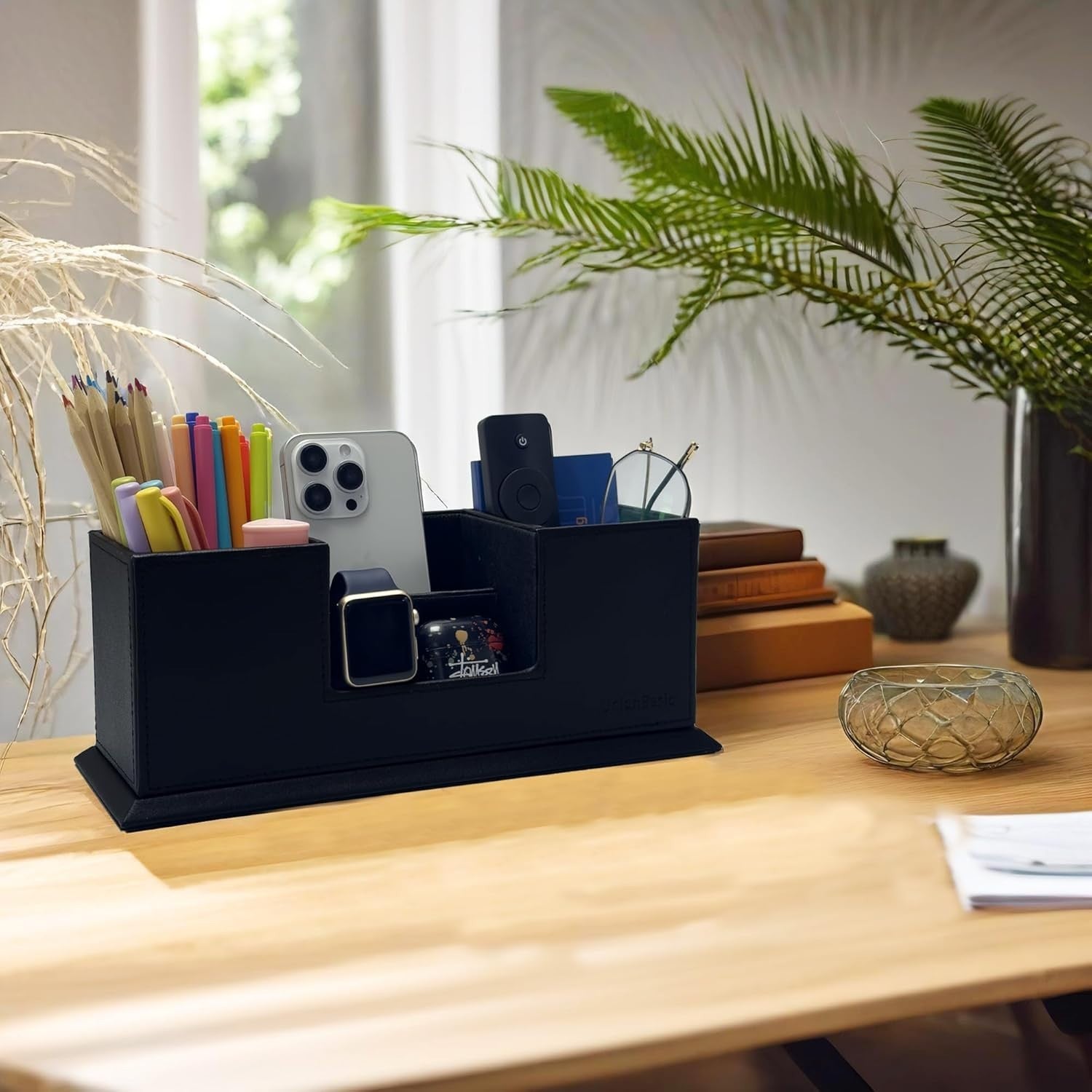 Leatherette Desk Organiser with Dual Pen & Card Holder – Office Desk
