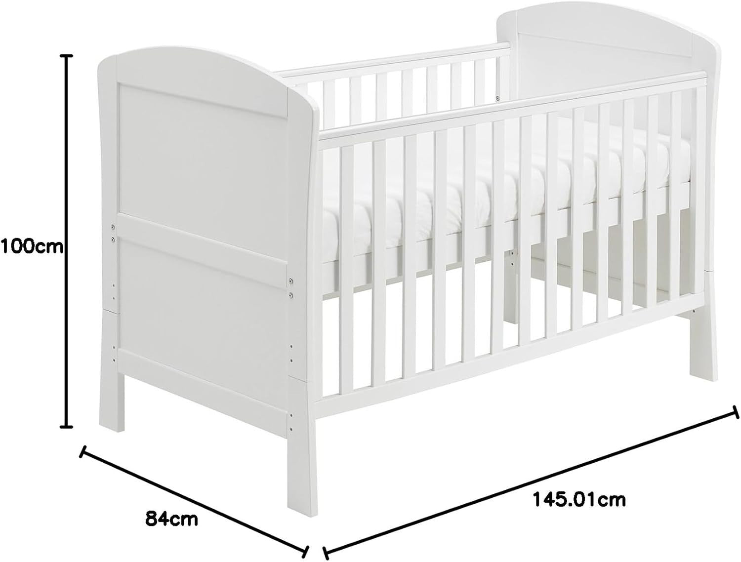 Baby Cot Bed Convertible Toddler Bed Adjustable Height Safety Drop Side White