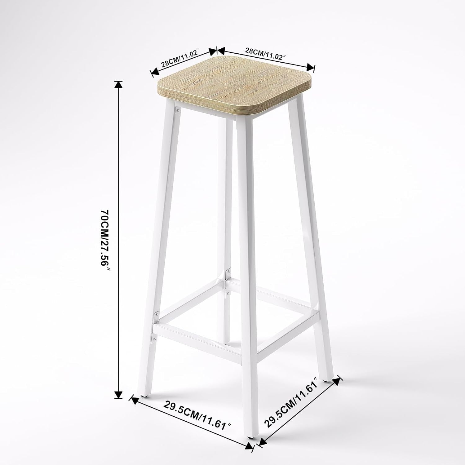 Square Bar Stool Set of 2 | Adjustable Footrest 29.5x29.5x70CM