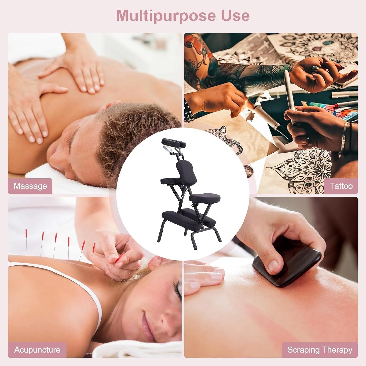 Portable Folding Massage Chair Adjustable Tattoo Beauty Spa Stool w/ Carry Case