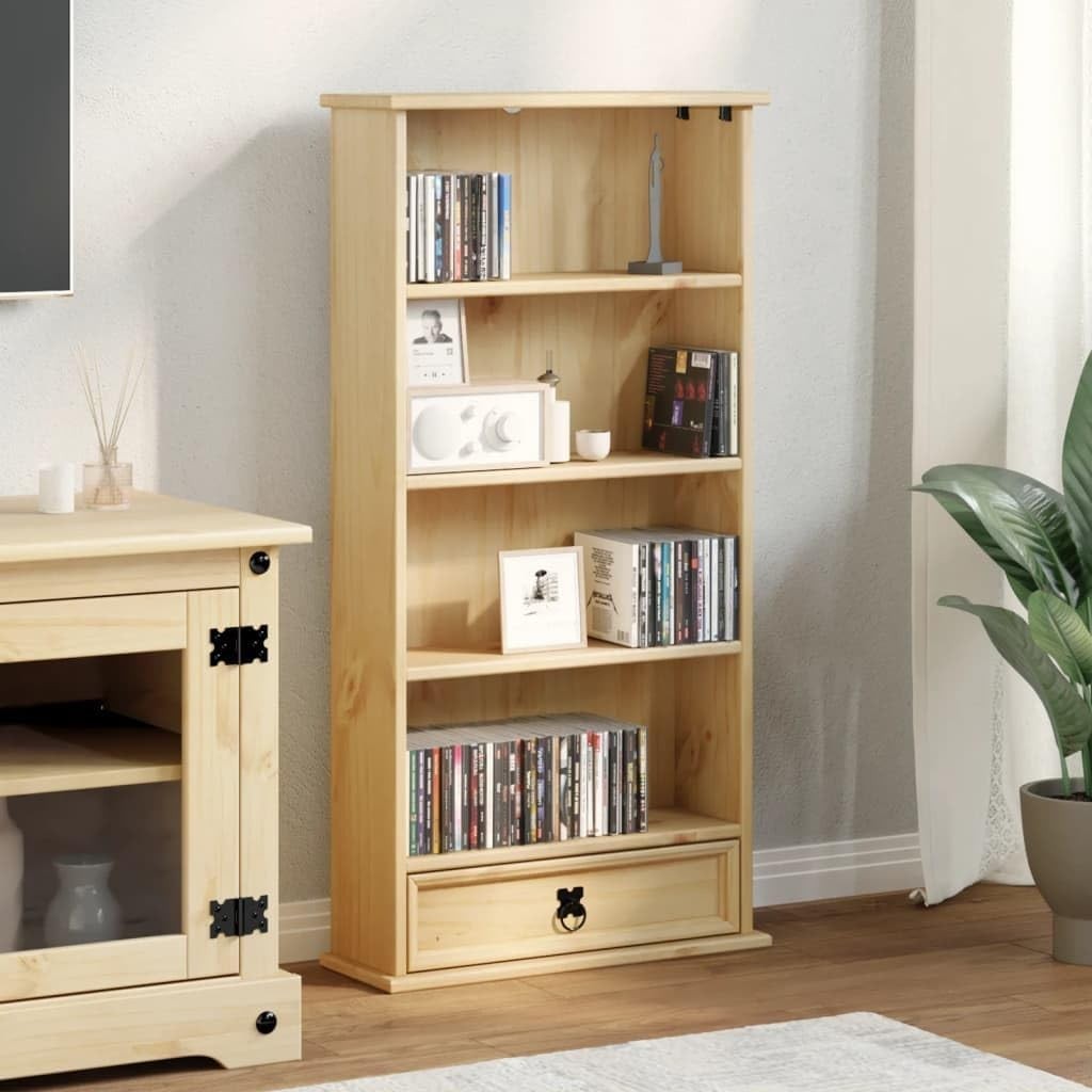 Solid Pine CD DVD Storage Cabinet Drawer Shelf Rustic Media Unit