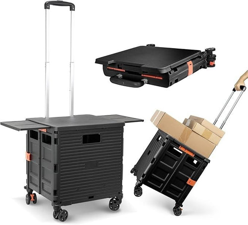 Folding Shopping Trolley 55kg Heavy Duty Cart 360° Wheels Adjustable Handle