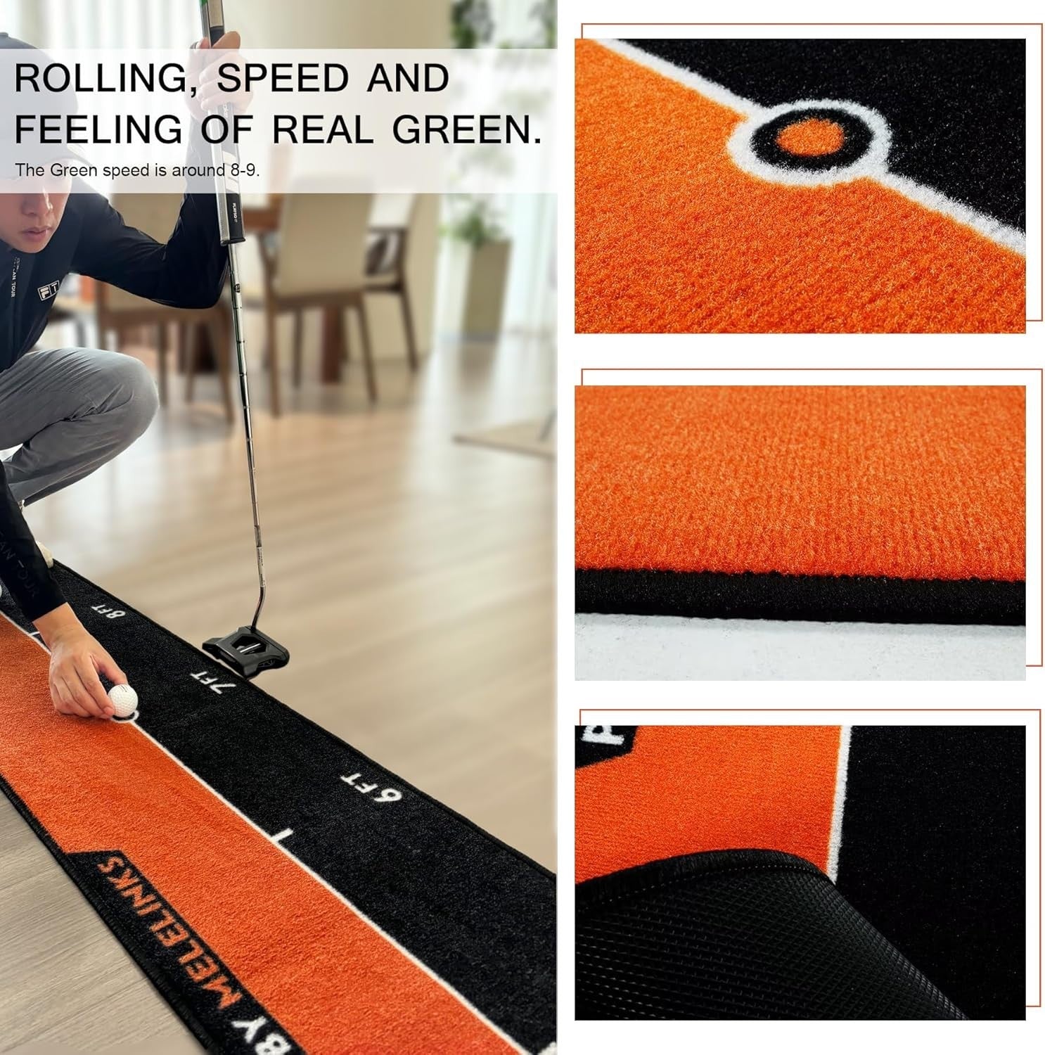 Professional 10ft Golf Putting Mat Alignment Training Green Indoor Practice