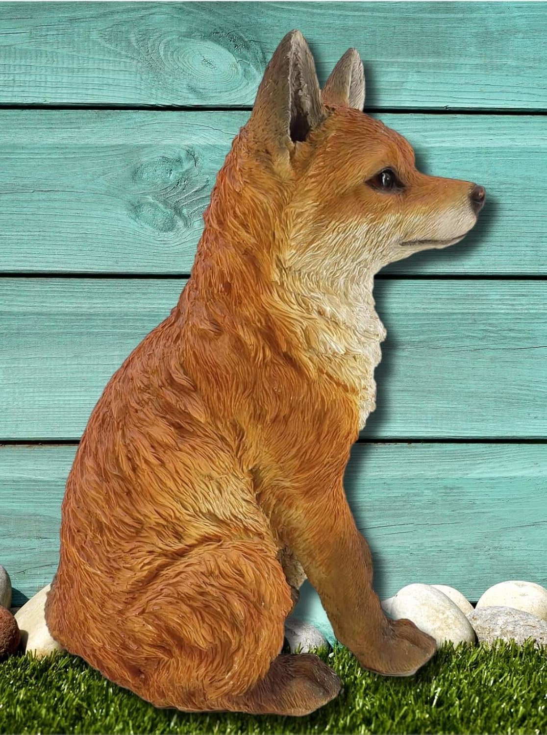Realistic Sitting Fox Garden Ornament | Large Weatherproof Resin Woodland Decor