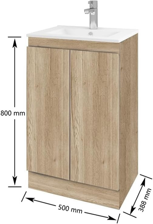 500mm Oak Bathroom Vanity Unit with Basin Under Sink Storage Cabinet Modern