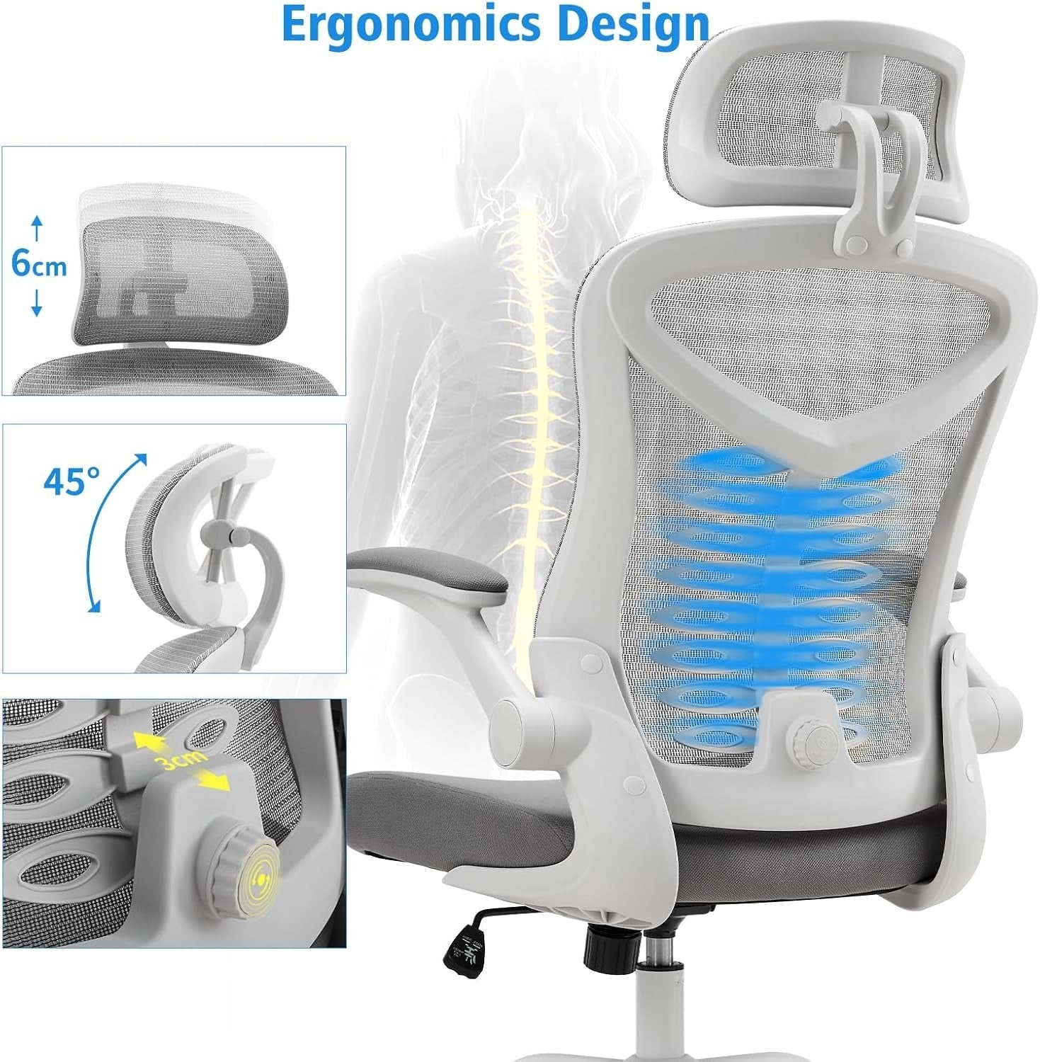 Ergonomic Mesh Office Chair Lumbar Support Reclining Desk Seat White