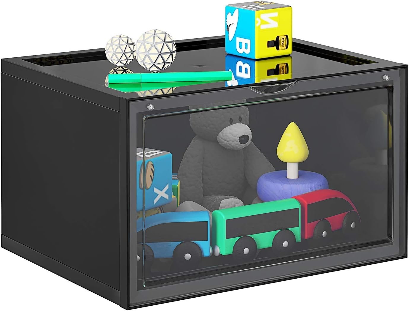 Set of 6 Stackable Shoe Boxes with Doors, Large Clear Plastic Storage.