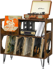 Record Player Stand Vinyl Storage Cabinet Holds 370 Albums Brown