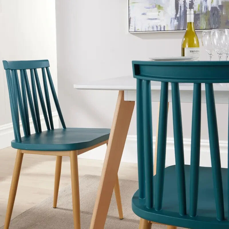 4 Seater Dining Table Set 120cm White MDF Top & Teal Chairs Wooden Legs