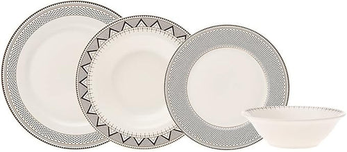24 Piece Porcelain Dinner Set for 6 Plates Bowls White Gold Rim