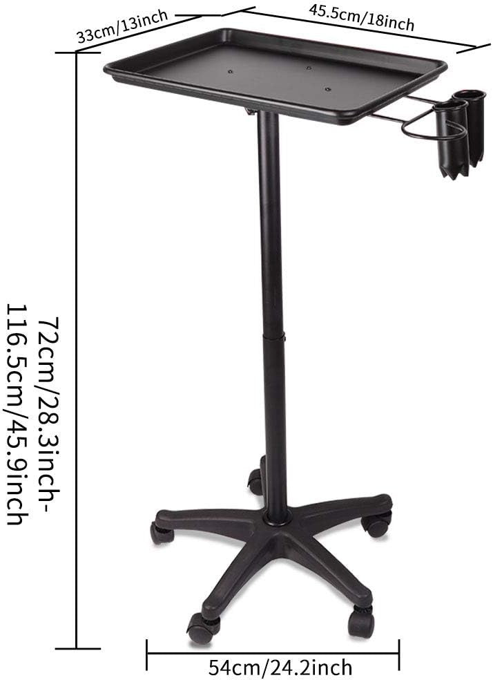 Adjustable Salon Tray Trolley Rolling Beauty Cart with Wheels Tool Stand